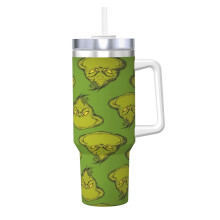 Vaso térmico de acero inoxidable de 1,2 litros (40 oz) con asa y pajita.