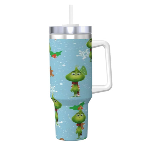 Copo térmico de aço inoxidável de 40 oz com alça e canudo.