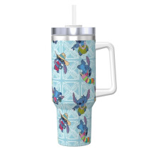 Stitch Tumbler 40oz rustfritt stål med håndtak og sugerør
