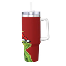 Vaso térmico de acero inoxidable de 1,2 litros (40 oz) con asa y pajita.