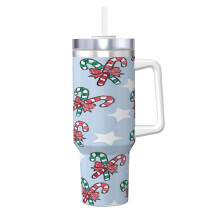 Vaso térmico de acero inoxidable de 1,2 litros (40 oz) con asa y pajita.