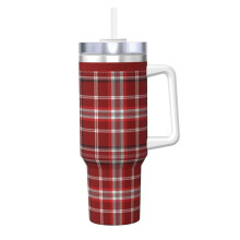 Vaso navideño a cuadros de acero inoxidable de 1.2 litros con asa.