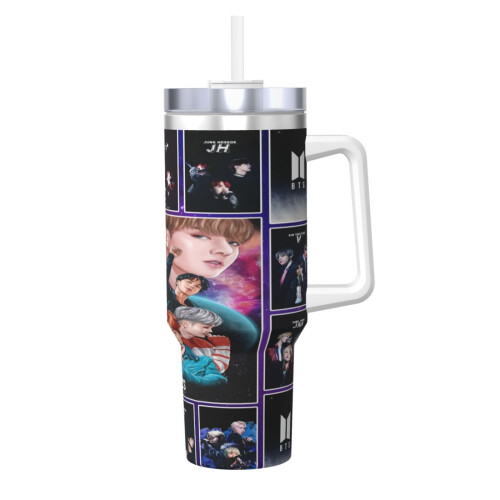 Gobelet BT-S 40 oz en acier inoxydable avec poignée et paille