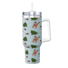Vaso térmico de acero inoxidable de 1,2 litros (40 oz) con asa y pajita.