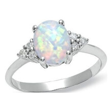 Elneeya oval white fire opal ring in 925 sterling silver
