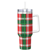 Gobelet isotherme de Noël personnalisé à carreaux, 1,2 L (40 oz), avec anse et