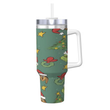 Vaso térmico de acero inoxidable de 1,2 litros (40 oz) con asa y pajita.