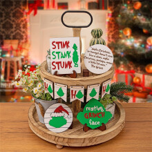 Décorations de Noël, Décorations de Noël d'intérieur, Ensemble de 8 plateaux à étages décoratifs pour Noël, Ensemble de panneaux en bois