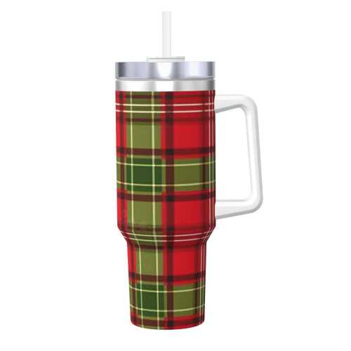 Weihnachtskaro-Trinkbecher, 1,2 l, Edelstahl, mit Henkel