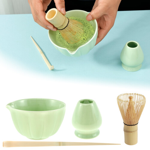 Set da tè Matcha giapponese con ciotola, frusta e supporto. 1
