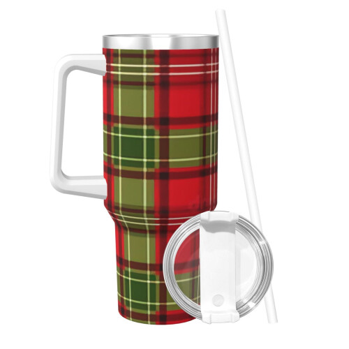 Weihnachtskaro-Trinkbecher, 1,2 l, Edelstahl, mit Henkel 1