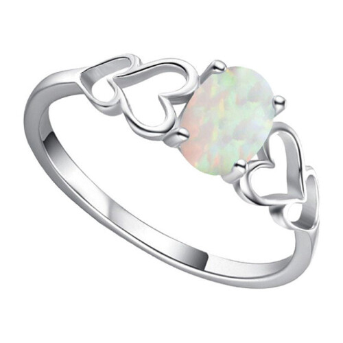 925 Silver Women's Opal and Diamond Ring Size 6 2