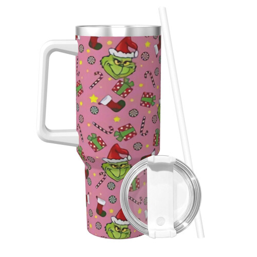 Copo térmico de aço inoxidável de 40 oz com alça e canudo. 1