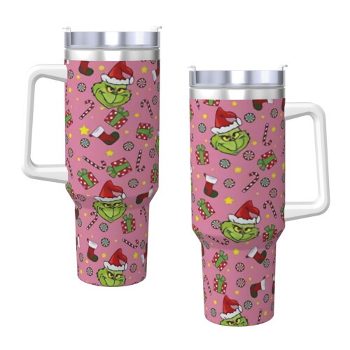 Copo térmico de aço inoxidável de 40 oz com alça e canudo. 2