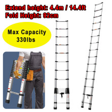 Telescopic Ladder 14.4FT/4,4M Multi-Purpose Folding Aluminium Extendable Ladder Portable for Outdoor Indoor Work, 330lb Capacity