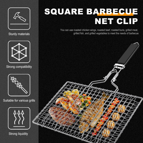 Grillkurv i rustfrit stål med låg og foldbart håndtag 1