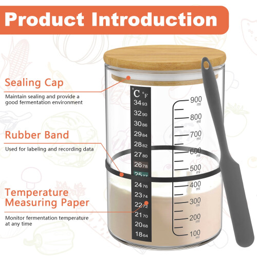 Sauerteig-Starterset mit Fütterungsband, Thermometer und Teigschaber 2