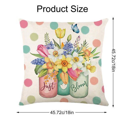 Fundas de almohada de primavera estilo rústico de lino, 45x45 cm. 1
