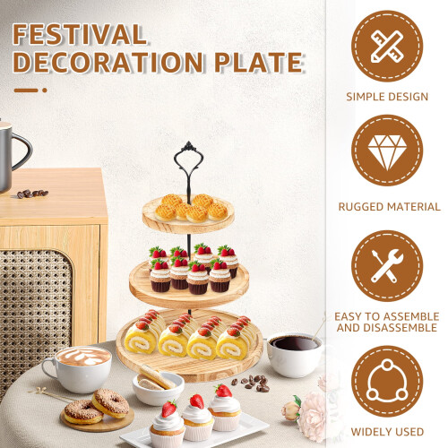 Træ Cupcake Stand Rund 3-lags Dessertbakke 1