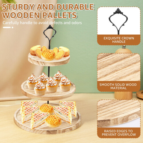 Træ Cupcake Stand Rund 3-lags Dessertbakke 2