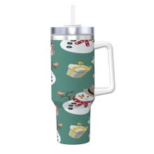 Snowman Tumbler Stainless Steel 40 oz with Handle and Straw