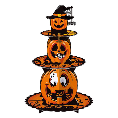 Halloween cupcake standaard, 3-laags pompoen van karton 1