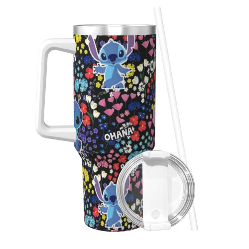 Ποτήρι Stitch 40oz από ανοξείδωτο ατσάλι με λαβή και καλαμάκι 1