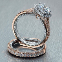 Opruiming ringen voor dames, modieuze roségouden ronde diamanten ringenset met kleurscheiding.