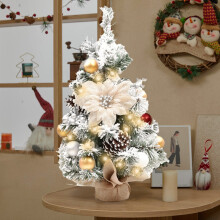 Flocked Tabletop Christmas Tree with LED Lights and Wood