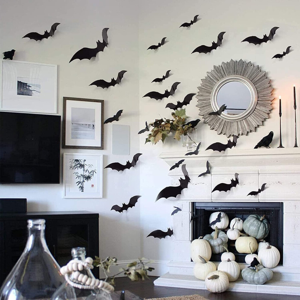 Bats Wall Decor 3D Halloween Stickers 128 Pcs 301029648472