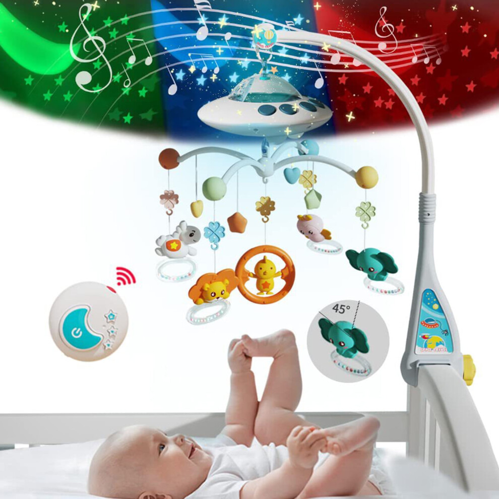 Baby crib mobile with music lights and rotating animals