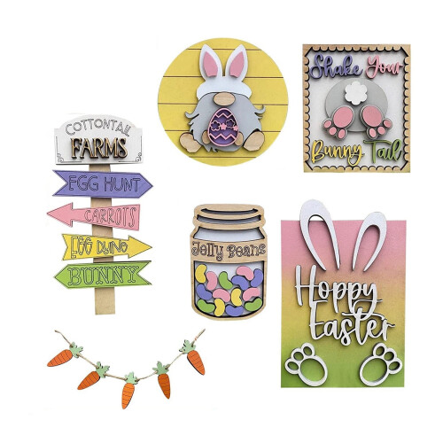 Easter Savings Clearance2023! loopsun Easter Gnome Tier Tray Easter Eggs Bunny Tiered Tray Decorated Unique 1
