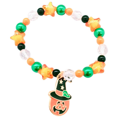 Halloween ghost pumpkin bracelet set black beaded 1