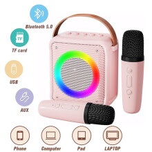 Hordozható mini Bluetooth karaoke gép 2 vezeték nélküli mikrofonnal, LED diszkófényekkel otthoni buliba, születésnapi ajándék - xxx