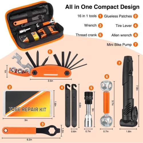 Bicycle Repair Bag with Tire Pump and Tools 1