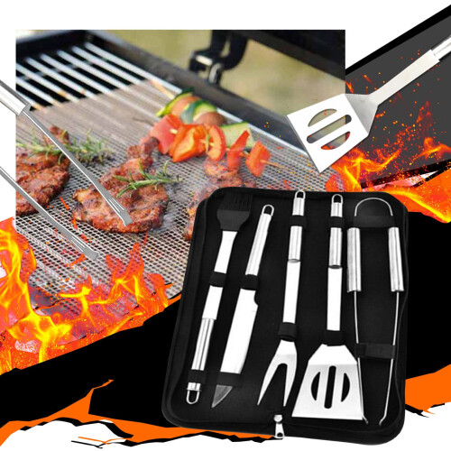 Tapis de cuisson avec ensemble d'ustensiles 5 pièces en acier inoxydable 1