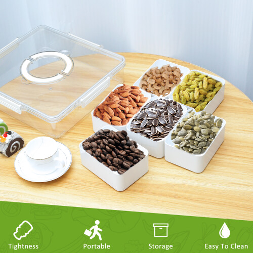 Bandeja rectangular para alimentos Grusce con tapa y 6 compartimentos. 1