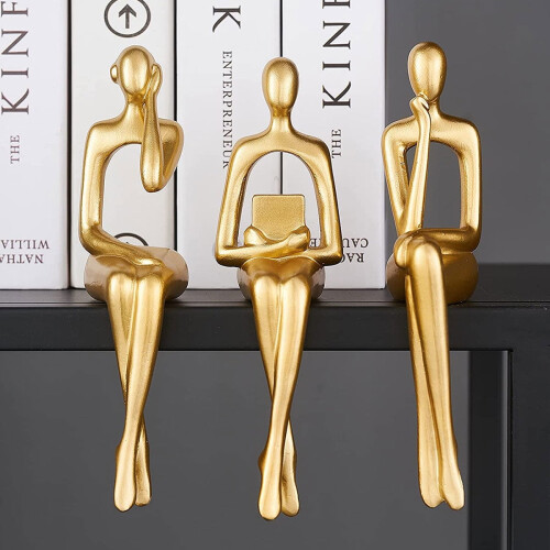 Statuette de penseur en résine Grusce dorée (3 pièces) 2