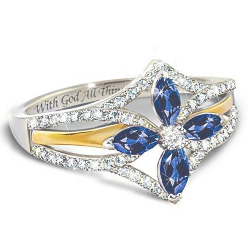 Anillo hueco de circonita bicolor de plata 925 2
