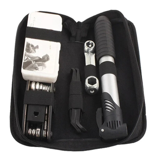 Kit de reparo de bicicleta com bomba e remendos para pneus. 1