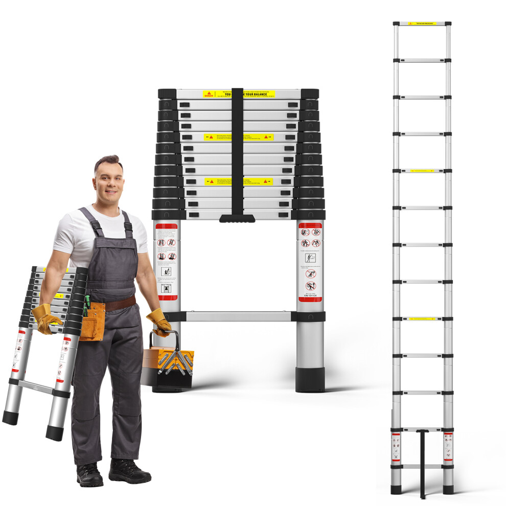 Telescopic Ladder 12.5Ft/3.8M Aluminum Extendable Ladders, Collapsible Ladder With Non-Slip Feet, For Caravans Lofts, Outdoors And Interiors 783710353399
