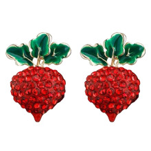 Pendientes de botón con forma de rábano y diamantes de imitación para mujer (1 par)