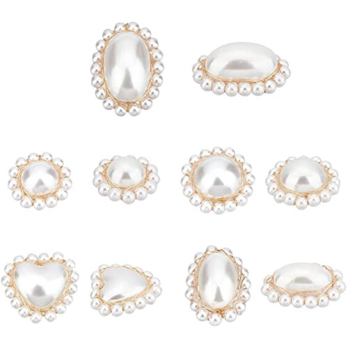 Imitationsperlen-Cabochons, rund, herzförmig, oval, 10 Stück