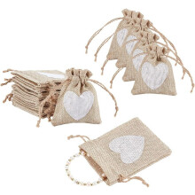 herzförmige Geschenktüten aus Jute mit Kordelzug, 20 Stück