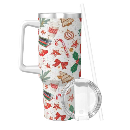Copo térmico personalizado de aço inoxidável de 40 oz com alça e 1