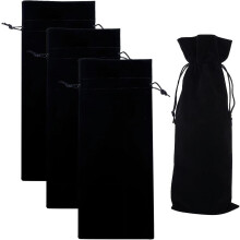 Sacs Ă vin en velours noir avec cordon de serrage, lot de 4, 37,5 x 15,2 cm