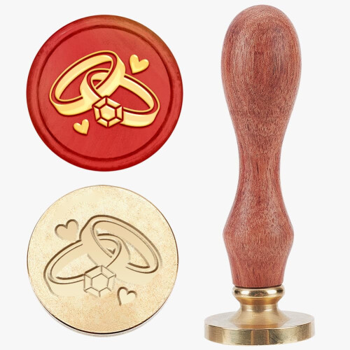 Vintage hjerteformet voksseglstempel, 25 mm messinghoved, træhåndtag