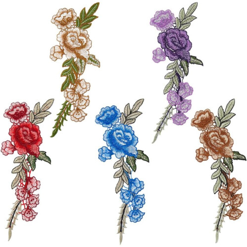 Appliques brodées pivoine, 5 couleurs, 10 pièces