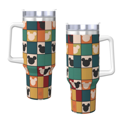 Vaso de acero inoxidable de Mickey Mouse de 40 oz con asa y 2