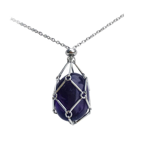 Crystal stone holder necklace adjustable cord